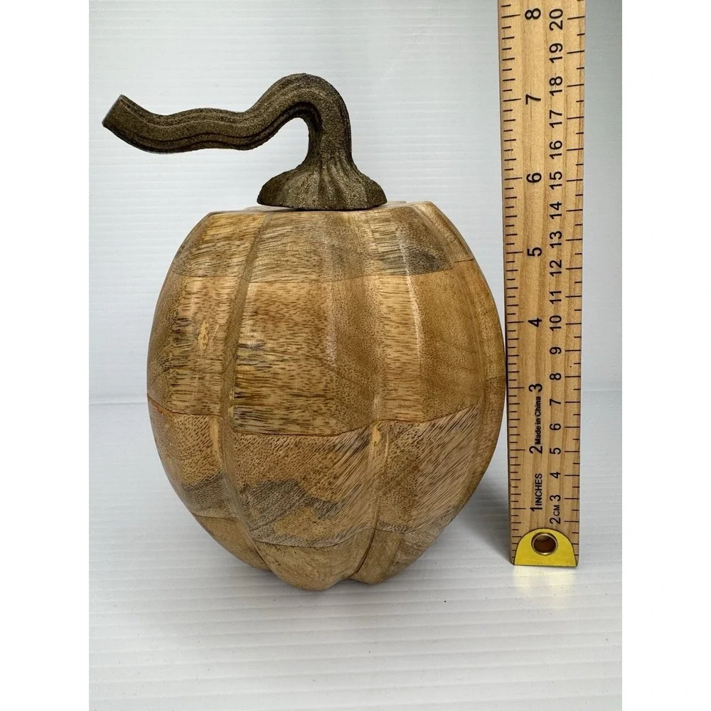Set of 2 Solid Wood Pumpkins Natural Gourds Rustic Fall Thanksgiving Table Decor